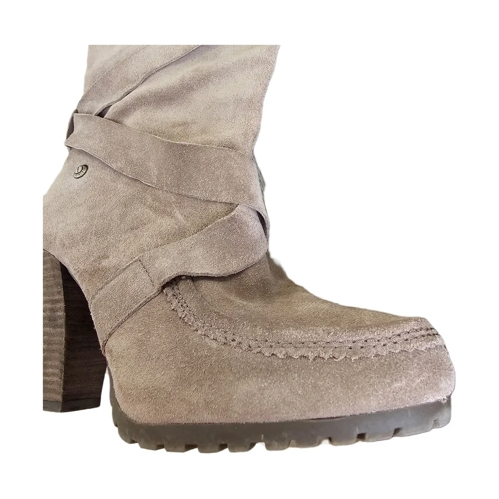 Calvin Klein moto boho suede tan block heel boot shoes size 8 - Picture 4 of 16